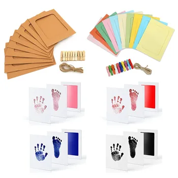 

Baby Handprint Footprint Clean Touch Ink Pad Kit with 10pcs Paper Photo Frame and Wooden Clip Kit for DIY Wall Decorations