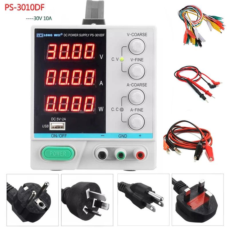 

LW PS-3010DF DC power supply New 30V 10A high precision4-digit LED display USB charging repair switching laboratory power supply