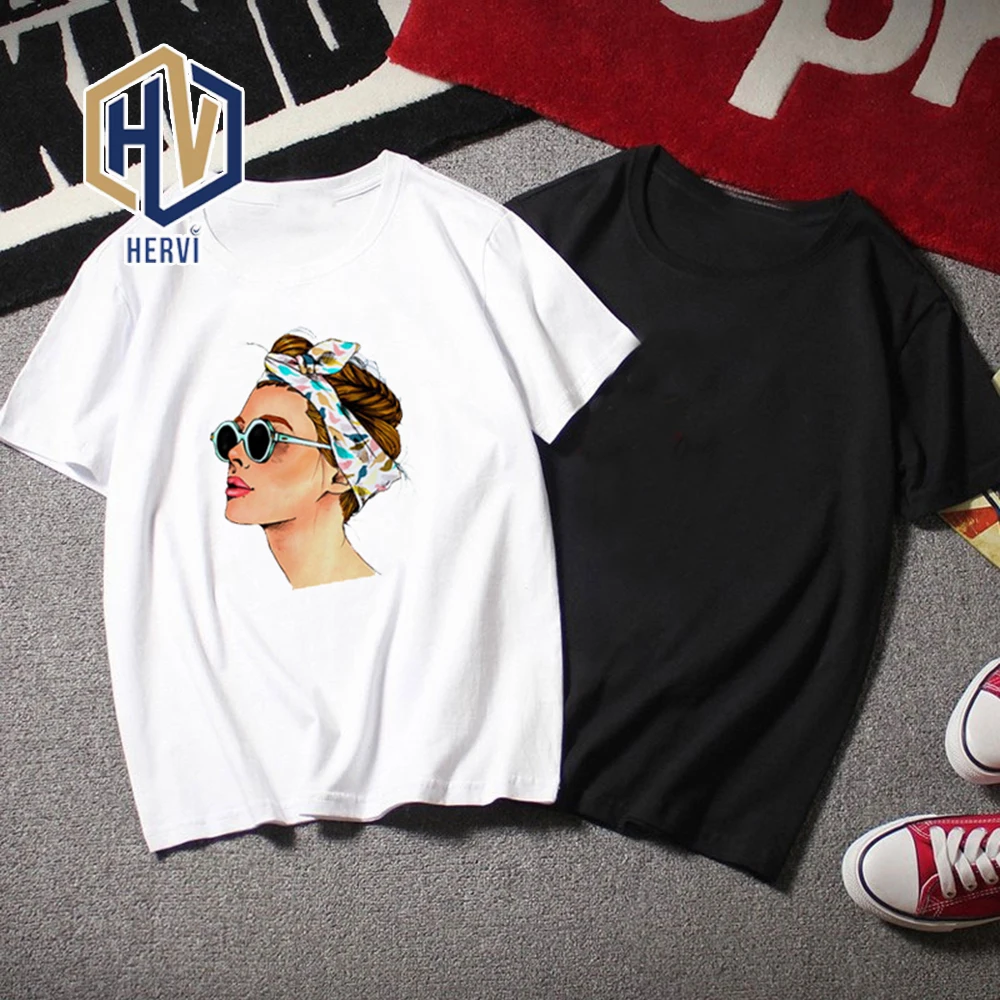 

2019 vogue Street girl T Shirt Women white Cotton T-shirt Harajuku Top couple clothes Girlfriend Gift tshirt femme