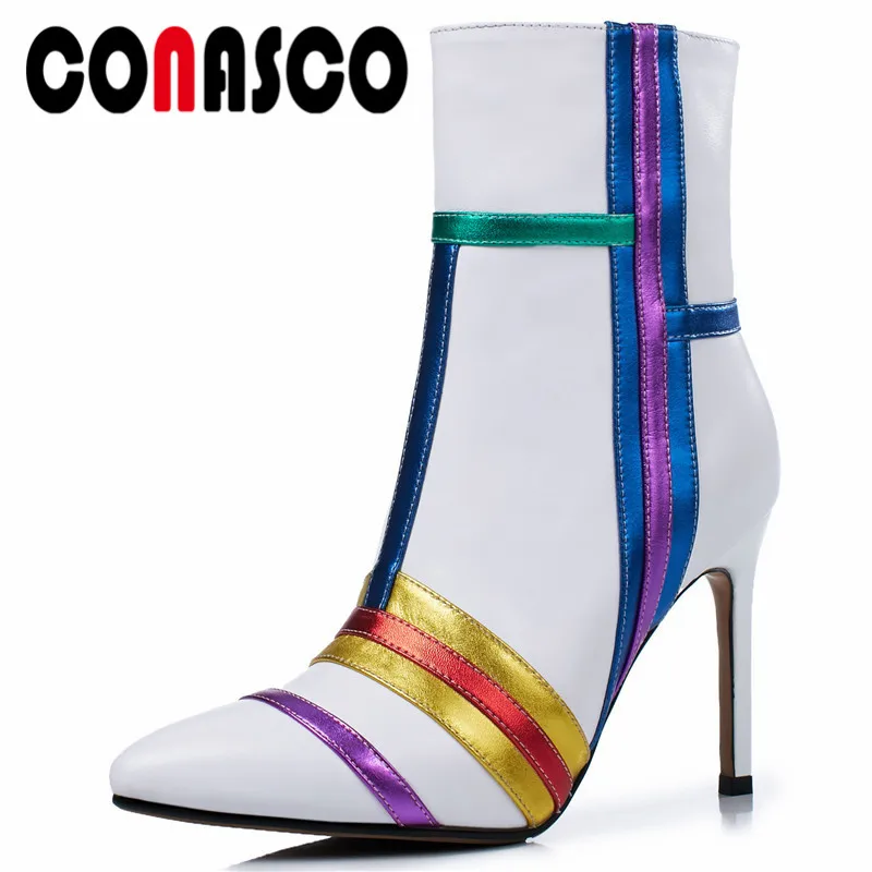 

CONASCO Fashion Elegant Woman Short Boots High Heeled Spring Autumn Four Season Office Shoes Genuine Leather Shoes Woman