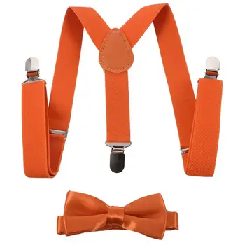 

Children Kids Boys Girls Clip-on Suspenders Elastic Adjustable Braces With Cute Bow Tie orange