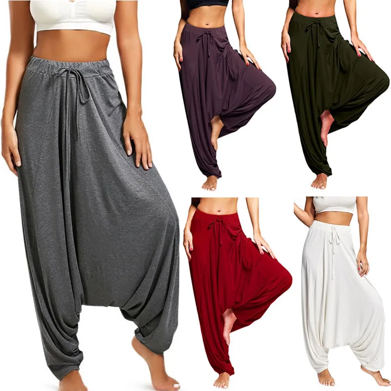 Pantalones bombachos informales para mujer, calzas holgadas de pierna ancha, estilo tailandés, Hippy, bohemio, Aladdín