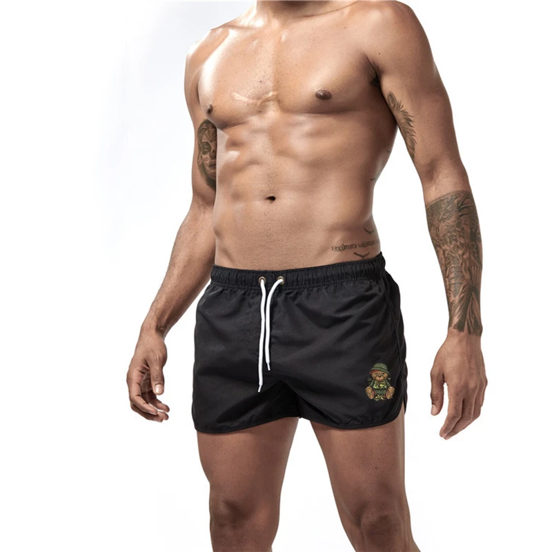 Summer Men's Swimwear Bear Printed Shorts Brand Beachwear Sexy Swim Trunks Men Swimsuit Low Waist Breathable Beach Surfing