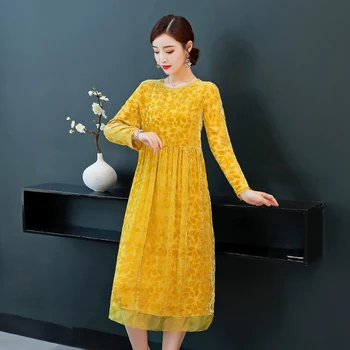 

Women Spring Yellow Dress Elegant Long Sleeve Dress Female Korean Midi Dress Vintage Fall Vestidos 2020 1583 KJ3981