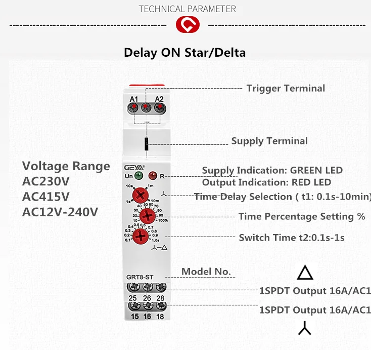 GEYA GRT8-ST задержка на звезда Дельта таймер реле мягкий стартер AC230V 415V AC/DC12V-240V Delta реле двигатель стартер