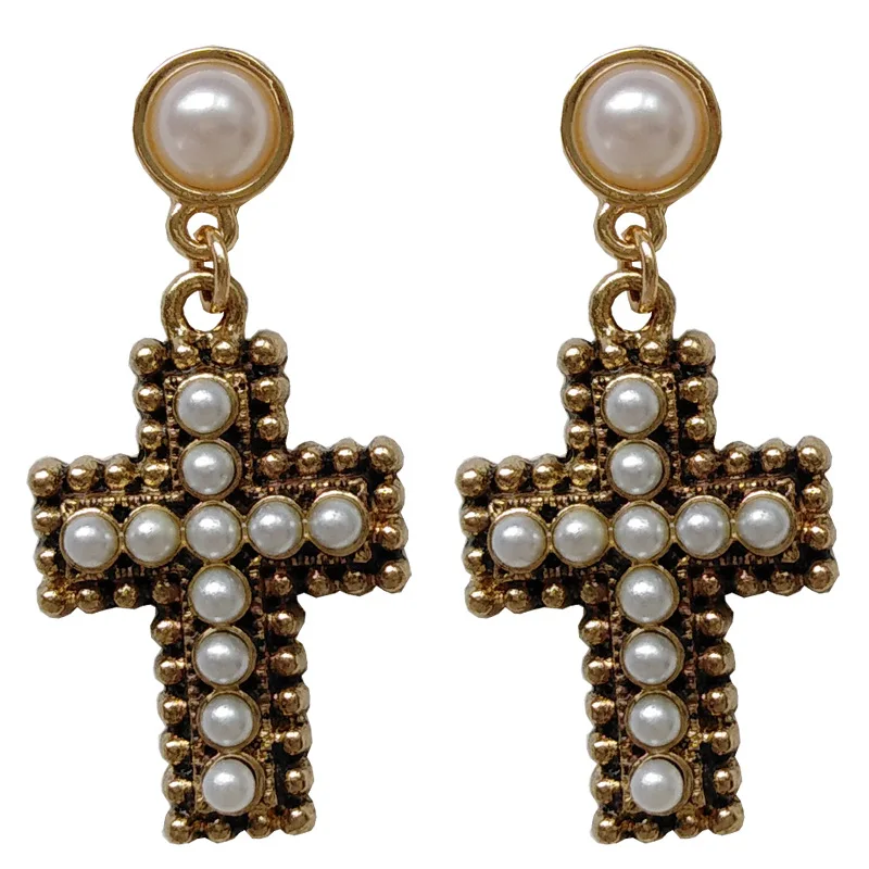 

Imitation Baroque Pearls Clip Earrings No Pierced Ears for Women Female Vintage Cross Clip on Earrings Without Piercing Brincos