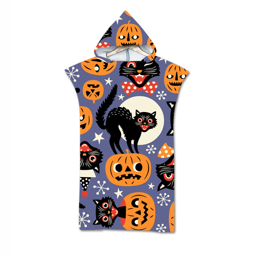New Cartoon Hooded Cloak Beach Towel Halloween Christmas Santa Claus Microfiber Adult Swimming Bath Towel 75*110cm
