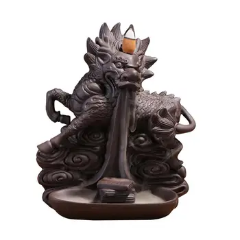 

1pc Incense Burner Kylin Creative Desktop Backflow Red Stoneware Craft Aroma Furnace Diffuser