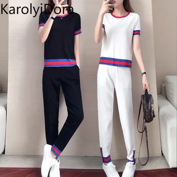 

Women's suit 2020 summer new thin section fashion sports Knitting two-piece set + loose sports pants