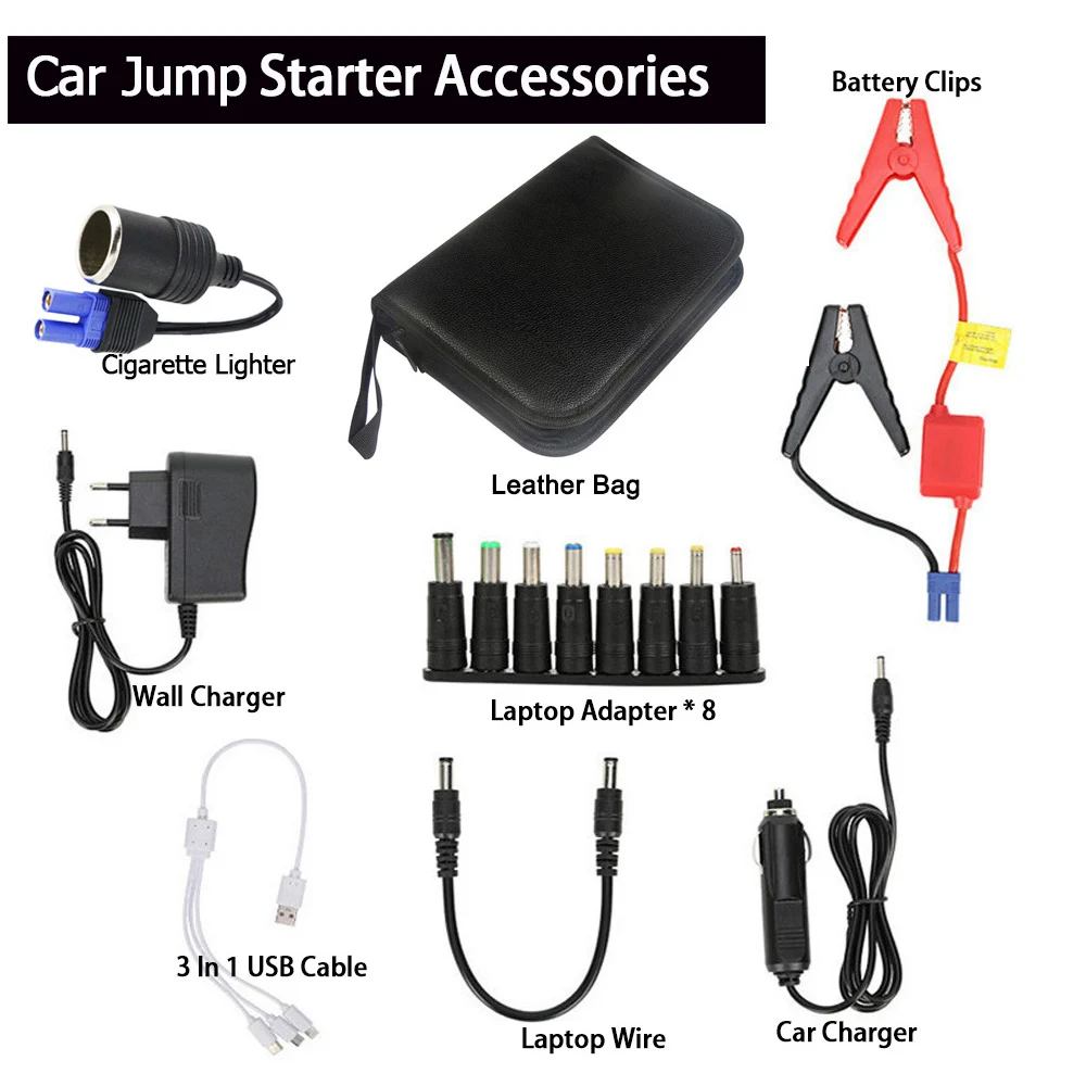 Car Jump Starter Jump Starter GKFLY 800A 20000mAh Car Jump Starter Accessories EC5 Cigarette Lighter Wall Charger USB Cable Laptop Adapter Wire Car Charger