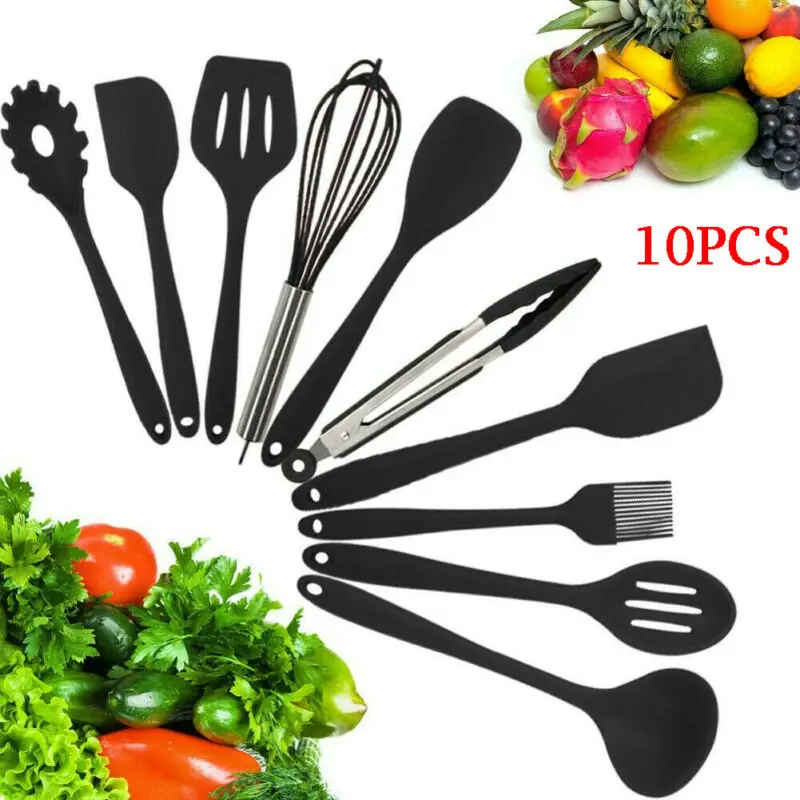 

Kitchen Silicone Non-stick Cooking Spoon Spatula Ladle Egg Beaters Utensils Dinnerware Set Cooking Tools Accessories Supplies