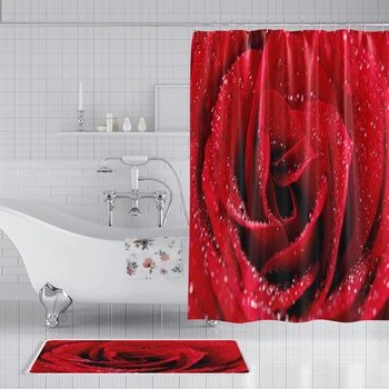 

Rose shower curtain with hooks fabric 3d bath curtain shower curtains waterproof bathroom curtain Or mat