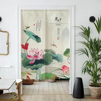 

Chinese-Style Lotus Door Curtain Partition Curtain Decorative Bedroom Curtain Fitting Room Dormitory Bathroom Curtain