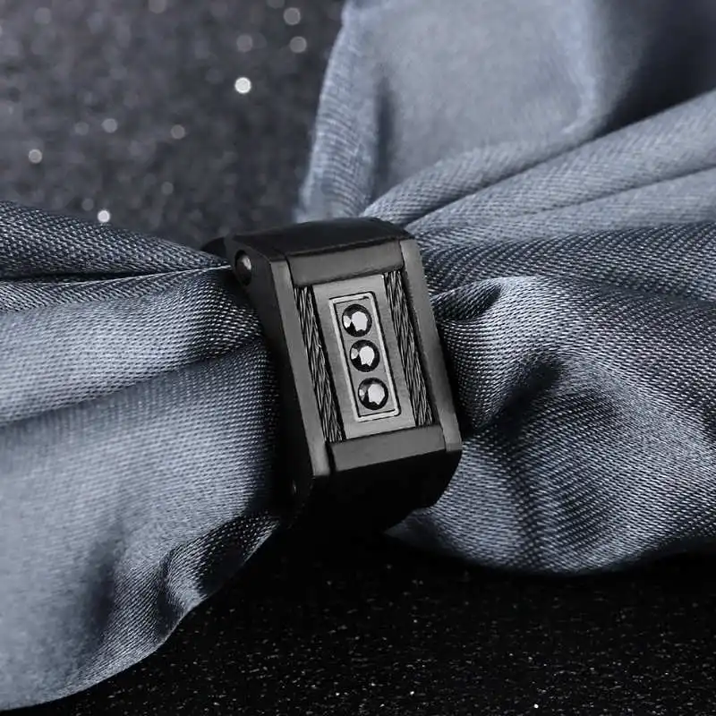 Personal Customizable Lettering Titanium steel black Color Rectangle Surface Seal ring for Men Cool Male Gift Jewelry