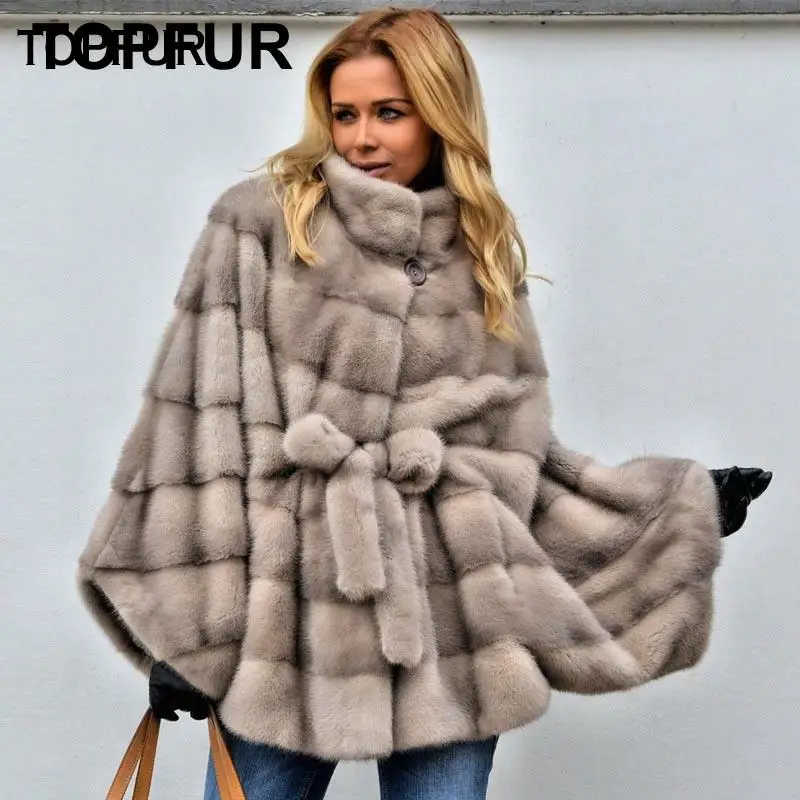 TOPFUR, Новое поступление, шуба из настоящей норки, женская, тип летучей мыши, серая, женская, мягкая шуба с воротником-стойкой, модная, меховая, Зимняя