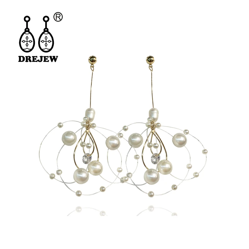 

DREJEW Hip Hop Big Small Grape Pearl Statement Earrings 2019 Fashion 925 Drop Earrings Sets for Women Wedding Jewelry HE8521