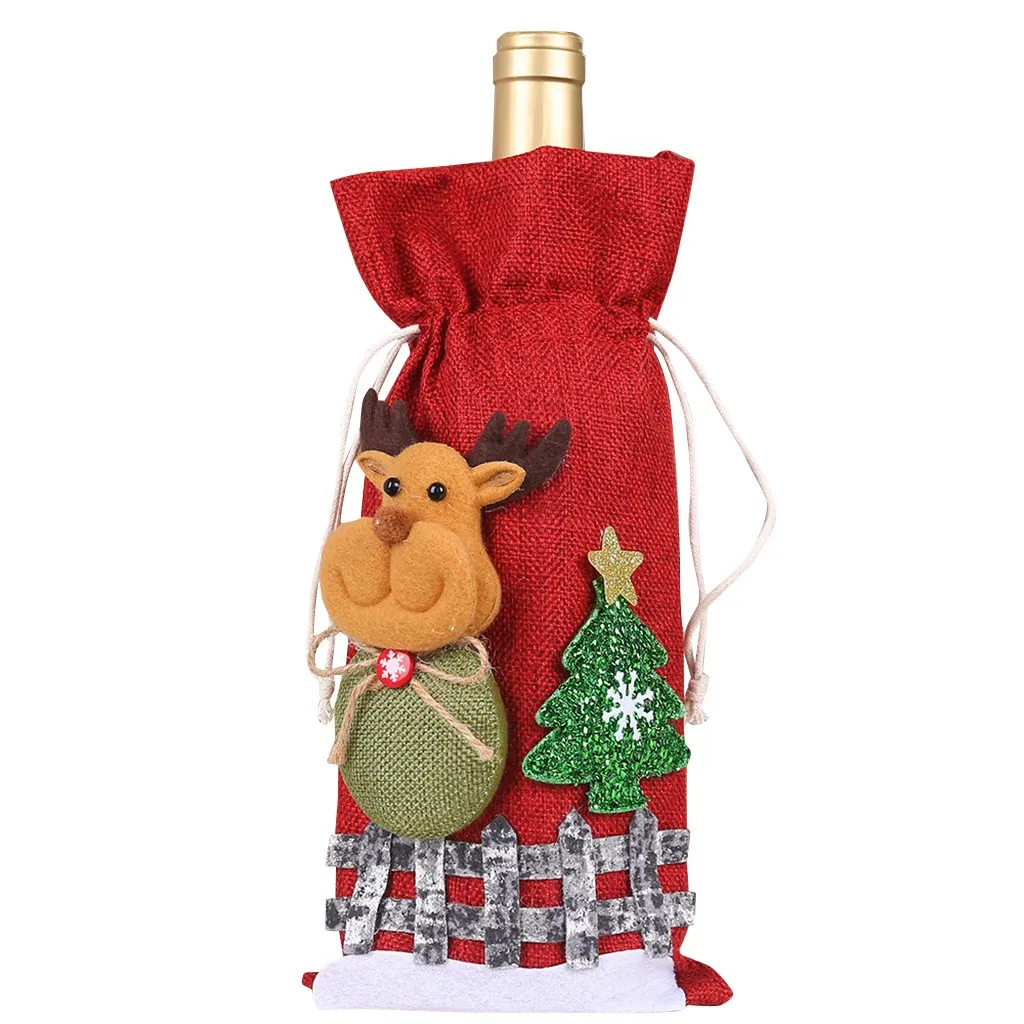 Счастливого Рождества Санта мешок бутылки вина крышка Праздничные рождественские вечерние Настольный Декор подарок в декорированном мешковиной горшке теплая одежда в мультипликационном шнурок набор бутылок для A1 - Цвет: C
