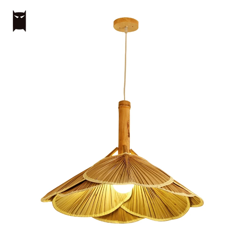 Handmade Bamboo Rattan Fan Shade Pendant Light Fixture Asian Rustic Country Vintage Hanging Ceiling Lamp Home Farmhouse E27 Bulb | Лампы и