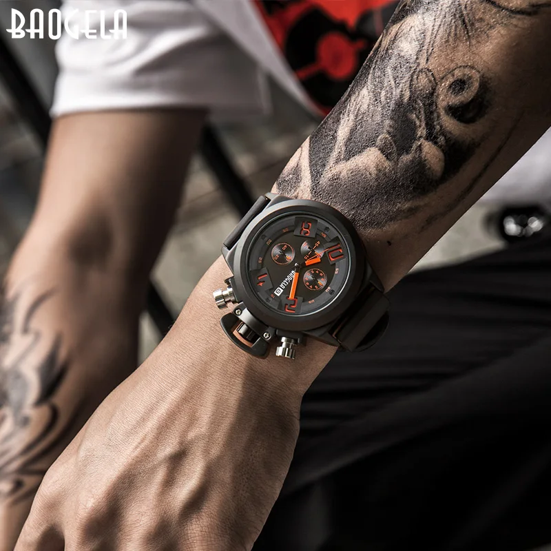 Baogela mode hommes montres меню кварцевый Спортивный Хронограф Montre Homme Relogio Masculino силиконовый Montre-браслет pour Homme horlo