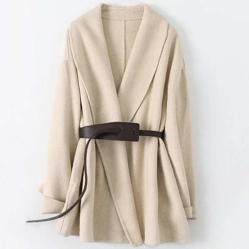 

100% Winter woolen long coat women fashion double fleece slim outer spring femal clothes