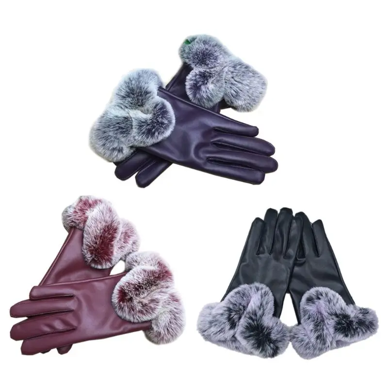 KLV перчатки с сенсорным экраном из искусственной кожи женские перчатки водонепроницаемые с искусственным кроличьим мехом толстые теплые зимние перчатки
