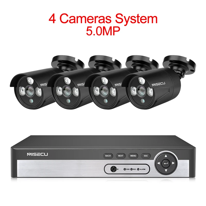4pcs black cameras MISECU HD 8CH 5MP POE камера безопасности комплект системы H.265 аудио запись IP камера ИК Открытый Крытый водонепроницаемый видео Surveillanc - Цвет: 4pcs black cameras