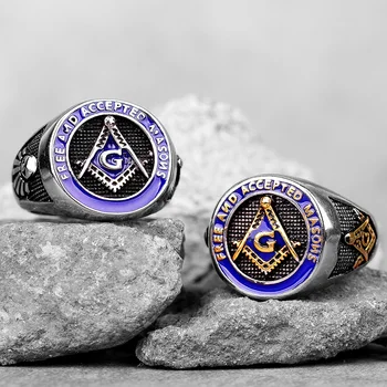 

Stainless Steel Men Rings Masonic Freemasonry Blue Punk Rock Hip Hop for Biker Male Boyfriend Jewelry Creativity Gift Wholesale