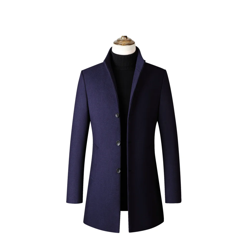 SFIT Зимняя шерстяная мужская куртка высокого качества шерстяное Пальто Повседневное приталенное шерстяное пальто с воротником мужское длинное хлопковое пальто с воротником