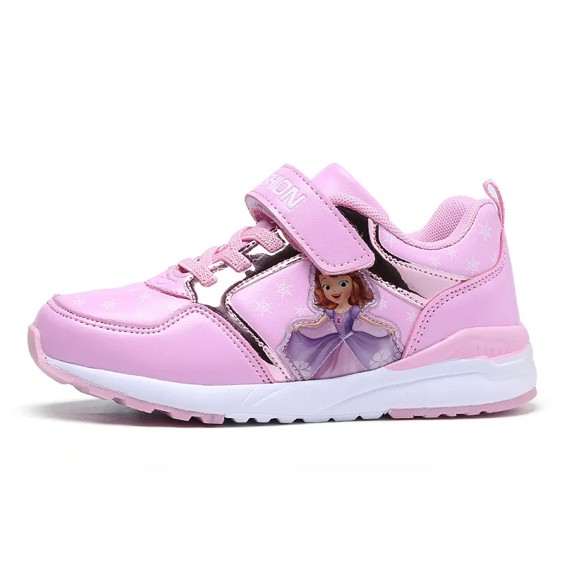 Pink 2 Принцесса София детская обувь для девочек Осень Детские модные кроссовки Нескользящая кожаная спортивная обувь мягкая обувь для бега - Цвет: Pink 2