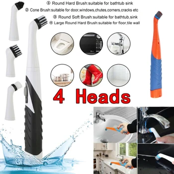 

Newly Handheld Electric Cleaning Brush Power Scrubber with 4 Replacement Heads Dirt Oil Dust Cleaner Household