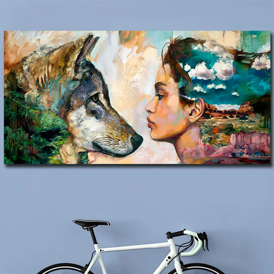

Canvas Painting Dog and Girl Posters and Prints Wall Pictures Livingroom Hotel Decoration Home Design decoracion hogar moderno