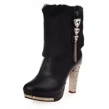 

2019 Winter Women Boots Fashion Platform High heel Wedges Shoes Woman Slip-on Snow Boots Women Warm Fur Sock Boots Shoes dd339