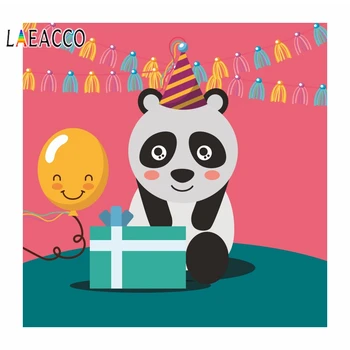 

Laeacco Baby Birthday Cartoon Panda Photographic Backgrounds For Photo Studio Personalizable Seamless Vinyl Photography Backdrop