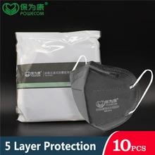 Powecom kn95 máscaras de carvão ativado kn95mask protetora rosto máscara boca 5 camada filtro à prova poeira respirador mascarilla