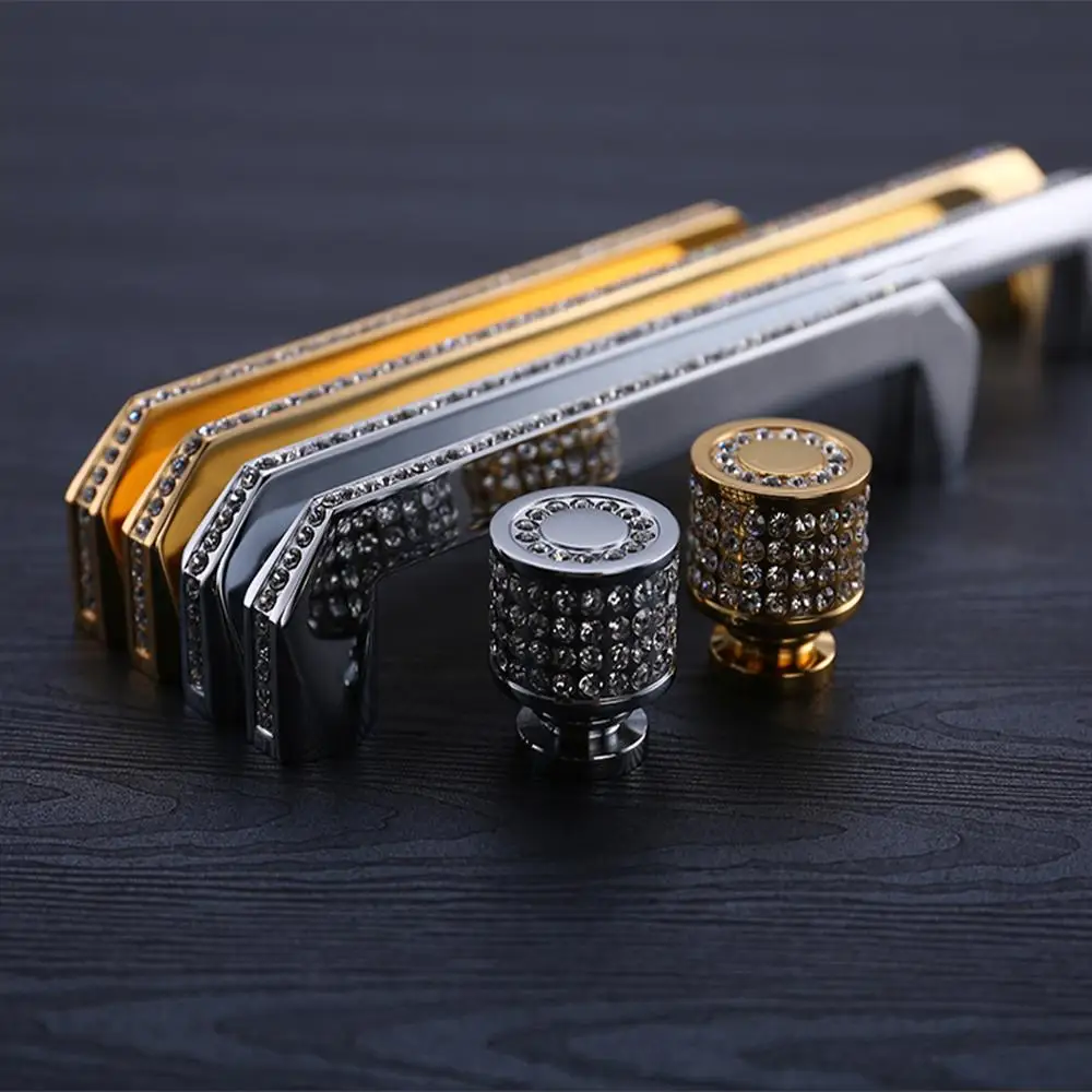 24K Real Gold or Chrome Czech Crystal Drawer Cabinet Knobs Wardrobe Door Handle Furniture Knobs Pull Handles