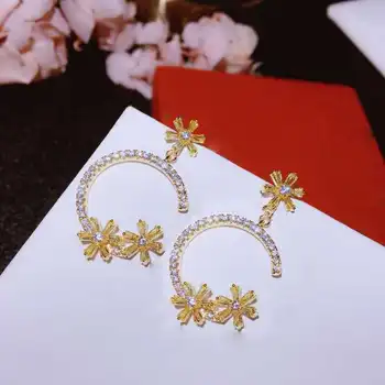 

New Letter Flower Earrings Crystal Earrings Sweet Daisy Jewelry Summer Tibetan Silver Women Semi-precious Stone Screw-back