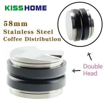

Double Head Coffee Powder Distributor 58mm Aluminum Powder Hammer Stainless Steel Base 3/4 Angles Slopes Coffee Tamper Tools
