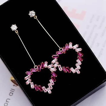 

Beilan Elegant Korean Love Heart Shape Pink/Clear Cubic Zirconia Earing Gold/Silver Long Drop Earrings Women Jewelry YEA070