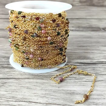 

5 Meters Gold plated Brass Chains,with 3mm natural stone Beads,for Necklaces Bracelets Anklet Making DIY Jewelry Findings L112