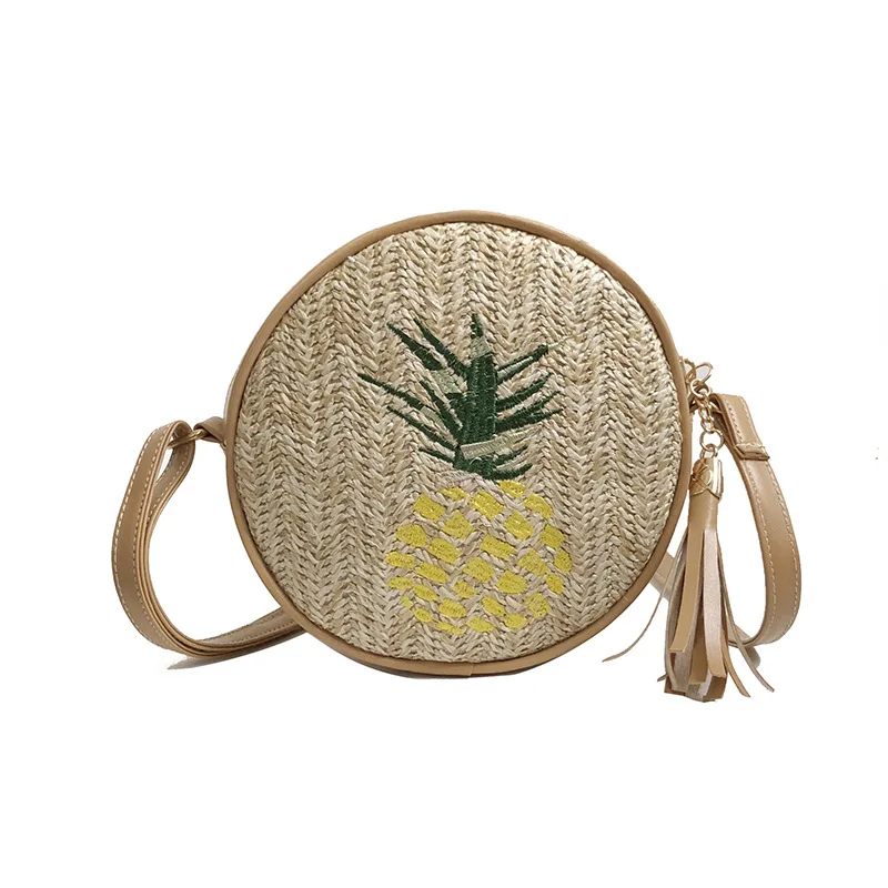 

Lady Elegant Tassel Straw Weave Crossbody Bags Women Messenger Bags Pineapple Embroidery Circular Shoulder Bags