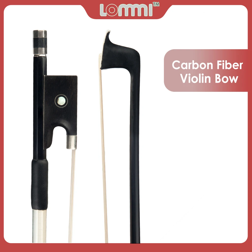 LOMMI Round Stick Carbon Fiber Violin Bow 4/4 Ebony Frog Pearl Paris Eye Inlay Pure White Horse Hair Sheep Skin Grip Student Bow lommi grid carbon fiber viola bow 15 or 16 white mongolia horse hair ox horn frog paris eye inlay cupronickel accessories