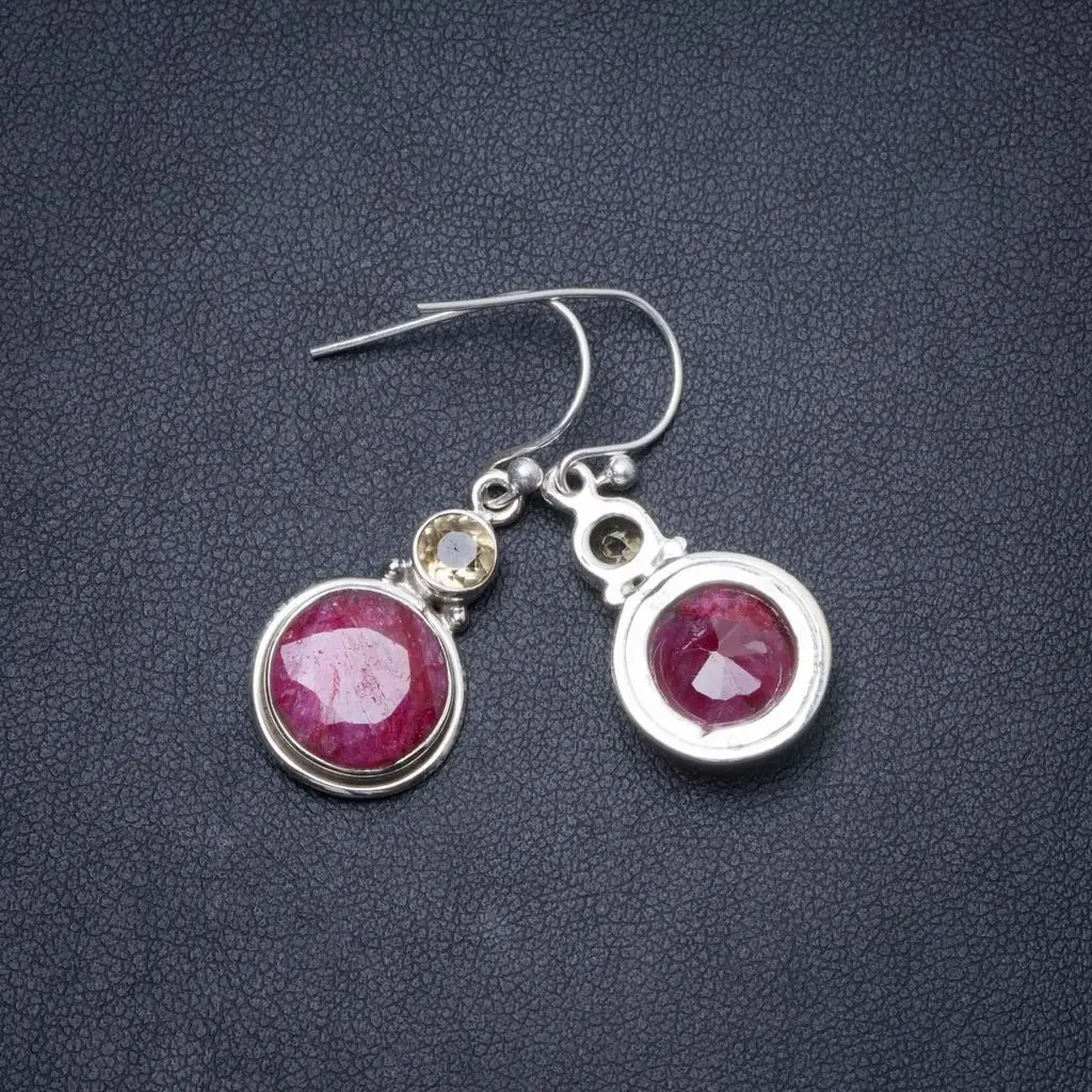 

Natural Simulated Cherry Ruby and Citrine Handmade Unique 925 Sterling Silver Earrings 1.25" Y1608