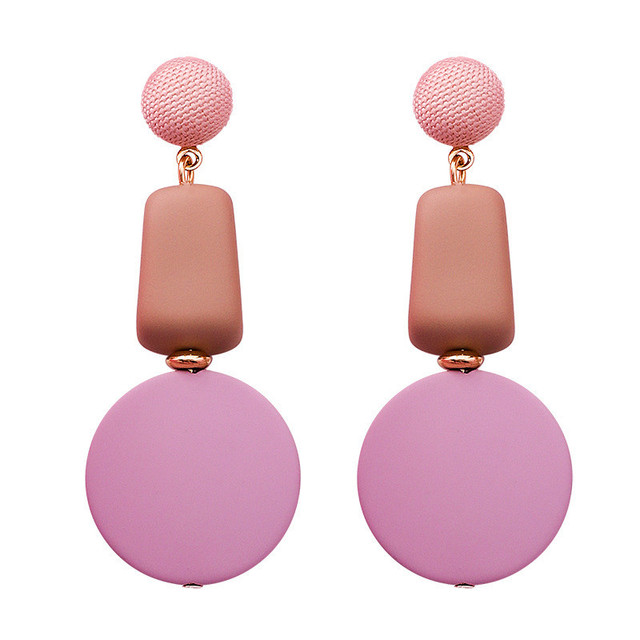 New Korean Acrylic Pink Geometric Earrings for Women Cute Romantic Round Flower Heart Candy Color Fashion Jewelry Brincos