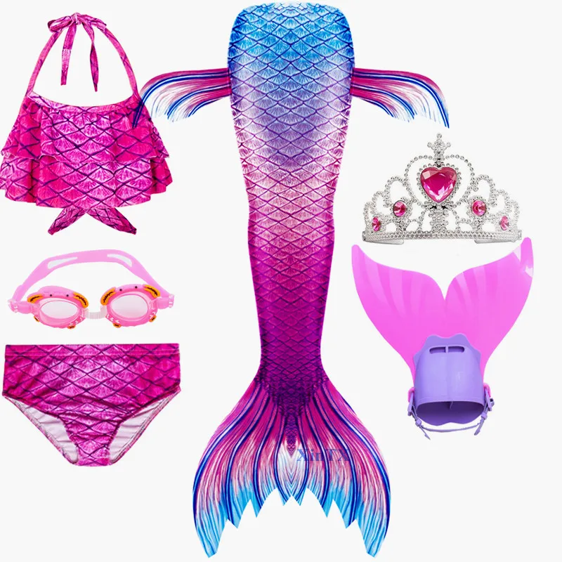 

NEW Arrival! Kids Swimmable Mermaid Tail for Girls Swimming Bating Suit Mermaid Costume With Monofin Goggle with Garland