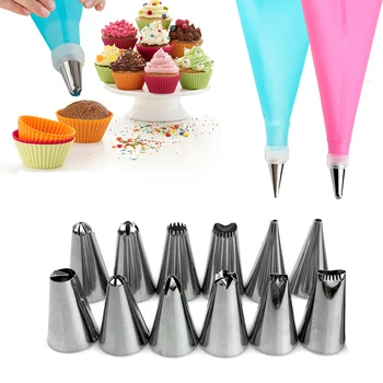 

14 PCS/Set Silicone Pastry Bag Tips Kitchen DIY Icing Piping Cream Reusable 1 Pastry Bags +24 Nozzle Set Cake Decorating Tools