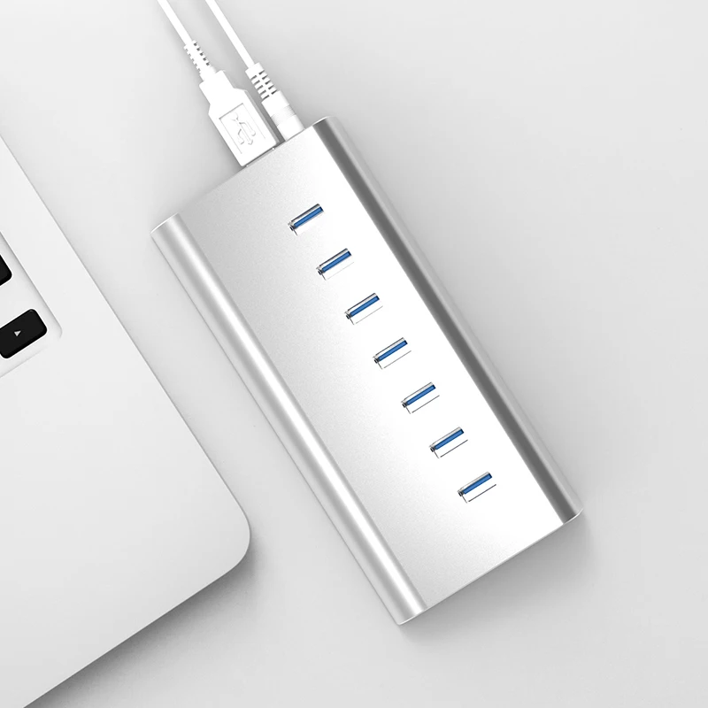 Blueendless 5GBPS fast speed Silver Aluminum 7 Ports USB 3 0 Series USB HUB High Speed 4