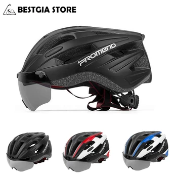 

PROMEND Magnetic Lens Cycling Helmet In-Mold MTB Road TT Goggles Bicycle Sports Safety Helmet Mens Ultralight Racing Bike Helmet