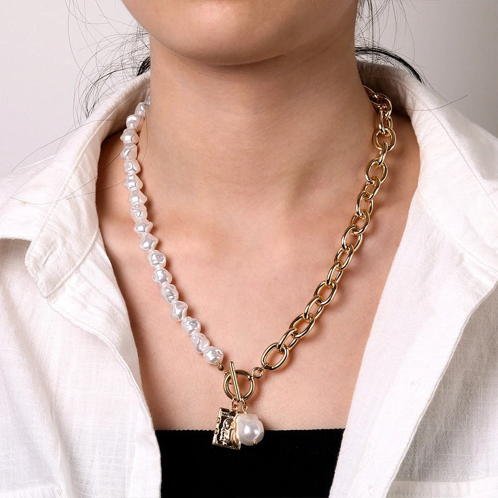 DAXI Trendy Pearl Gold Chain Necklaces For Women Pendant Necklace Anhänger Halskette 2020 Schmuck Geschenk Thick | Украшения и