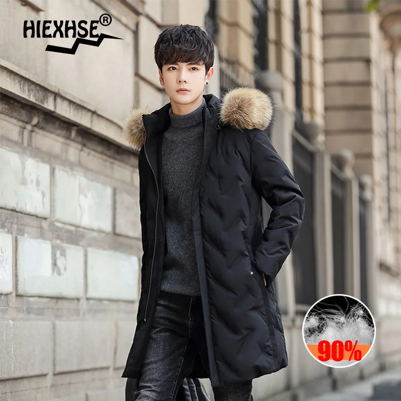

Hiexse Brand Winter Warm Jacket Men New Thick Hooded Parkas Men Fashion Casual Slim Jacket 90%white Duck Down Coat Oversize 8Xl
