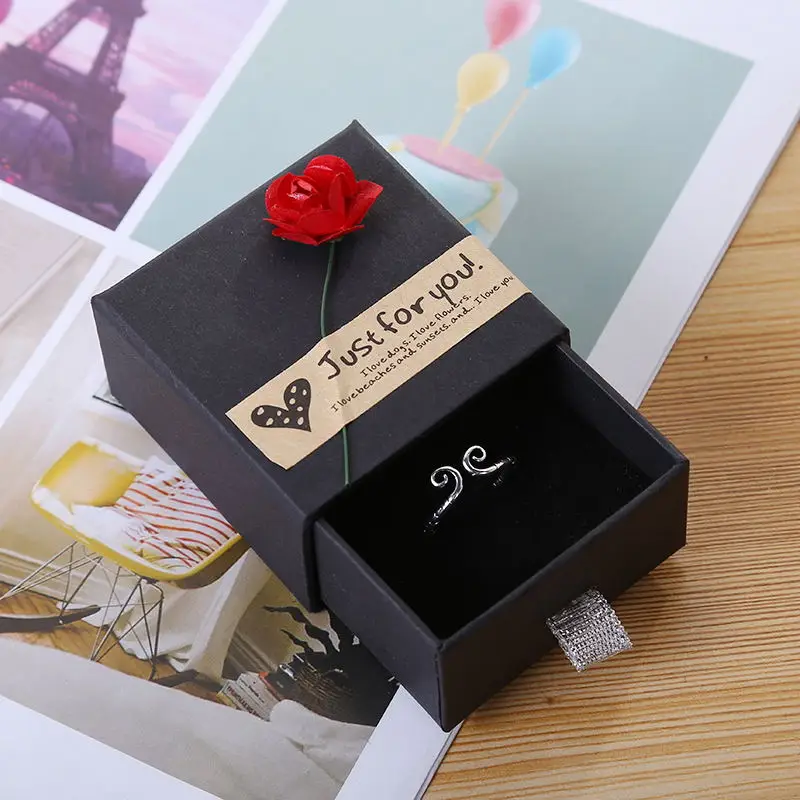 

Rose flower DIY jewelry organizer box for ring bracelet necklace earring display paper box square 6*6*3.5cm festival gift box